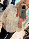 V Neck Collared Sequin Bling Top