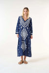 Long Goa Embroidery Dress - Navy/White