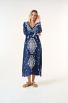 Long Goa Embroidery Dress - Navy/White