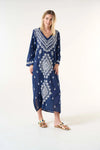 Long Goa Embroidery Dress - Navy/White