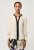 Iris Pleated Cuff Silk Blouse - Cloud