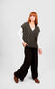 Cable Pointelle V Neck Vest - Olive