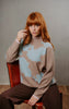 Flower Silhouette Jacquard Pullover - Cobblestone/Aqua