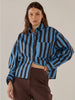 Erin Cropped Shirt - Chocolate/Cornflower Stripe