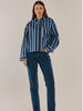 Erin Cropped Shirt - Chocolate/Cornflower Stripe