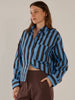 Erin Cropped Shirt - Chocolate/Cornflower Stripe