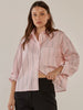Erin Cropped Shirt - Pink/Chocolate Stripe