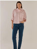Erin Cropped Shirt - Pink/Chocolate Stripe