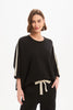 Oversized 3/4 Stripe Sleeve Tee - Black/Cream