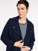 Boiled Wool Moto Coat - Navy