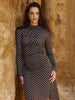 Ashini Long Sleeve Ruched Dress - Chocolate Polka Dot
