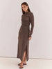 Ashini Long Sleeve Ruched Dress - Chocolate Polka Dot