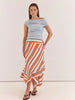 Maribel Asym Wrap Skirt - Multi Stripe Orange