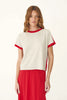 Rania Contrast Knit Tee - Flame Red