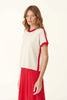 Rania Contrast Knit Tee - Flame Red