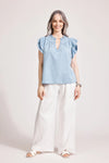 Melenia Denim Frill Top - Denim