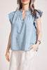 Melenia Denim Frill Top - Denim
