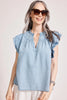 Melenia Denim Frill Top - Denim