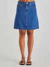 Vale Scalloped Denim Skirt - Mid Blue Wash