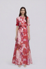 Ina Maxi Shirt Dress - Red Pink Floral