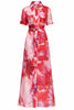 Ina Maxi Shirt Dress - Red Pink Floral
