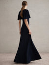 Fluted Como Maxi Dress - Navy Metallic