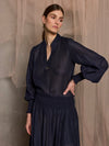 Rea Shirred Cuff Blouse - Navy