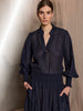 Rea Shirred Cuff Blouse - Navy