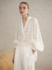 Rea Embroidered Shirred Cuff Blouse - White
