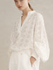 Rea Embroidered Shirred Cuff Blouse - White