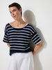 Two Way Stripe Knit Tee - Ink/White