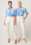Calantha Rouched Sleeve Shirt - Azure Mosaic