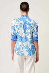 Calantha Rouched Sleeve Shirt - Azure Mosaic