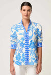 Calantha Rouched Sleeve Shirt - Azure Mosaic