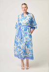 Carmen Placement Print Maxi Dress - Azure Mosaic