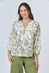 Linen 3/4 Sleeve Button Top - Ripple