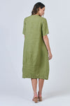Short Sleeve Linen V Dress - Moss
