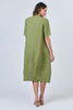 Short Sleeve Linen V Dress - Moss
