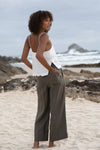 Ivy Linen Crop Pants - Khaki