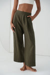Ivy Linen Crop Pants - Khaki