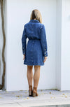 Button Cuff Tie Denim Dress