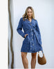 Button Cuff Tie Denim Dress