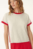 Rania Contrast Knit Tee - Flame Red