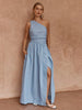 Kinny Stripe One Shoulder Dress - Blue/White