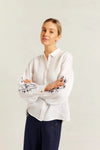 Calla Linen Shirt - White/Navy