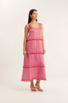 Clementine Bretton Linen Dress - Pink/Red
