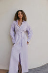 Jasmine Maxi Shirt Dress - Lilac Stripe