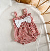 Candy Stripe Bow Romper - Red