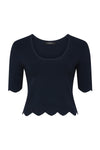 Crepe Scallop Top - Navy