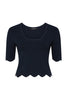 Crepe Scallop Top - Navy